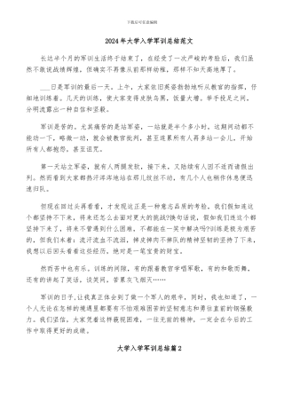 2024年大学入学军训总结范文