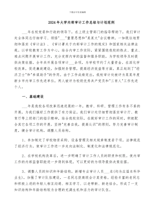 2024年大学内部审计工作总结与计划范例