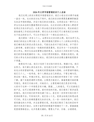 2024年大学市场营销实训个人总结