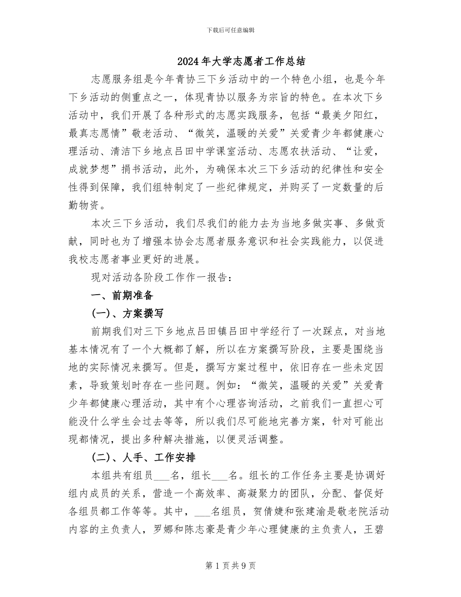2024年大学志愿者工作总结_第1页