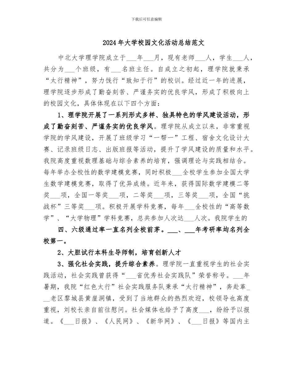 2024年大学校园文化活动总结范文_第1页
