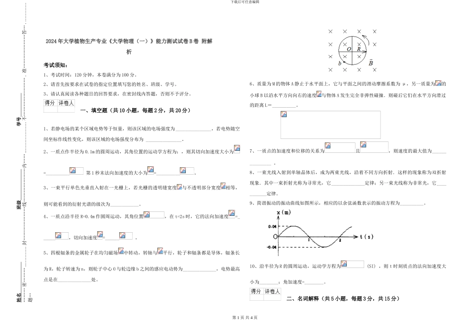 2024年大学植物生产专业《大学物理》能力测试试卷B卷-附解析_第1页