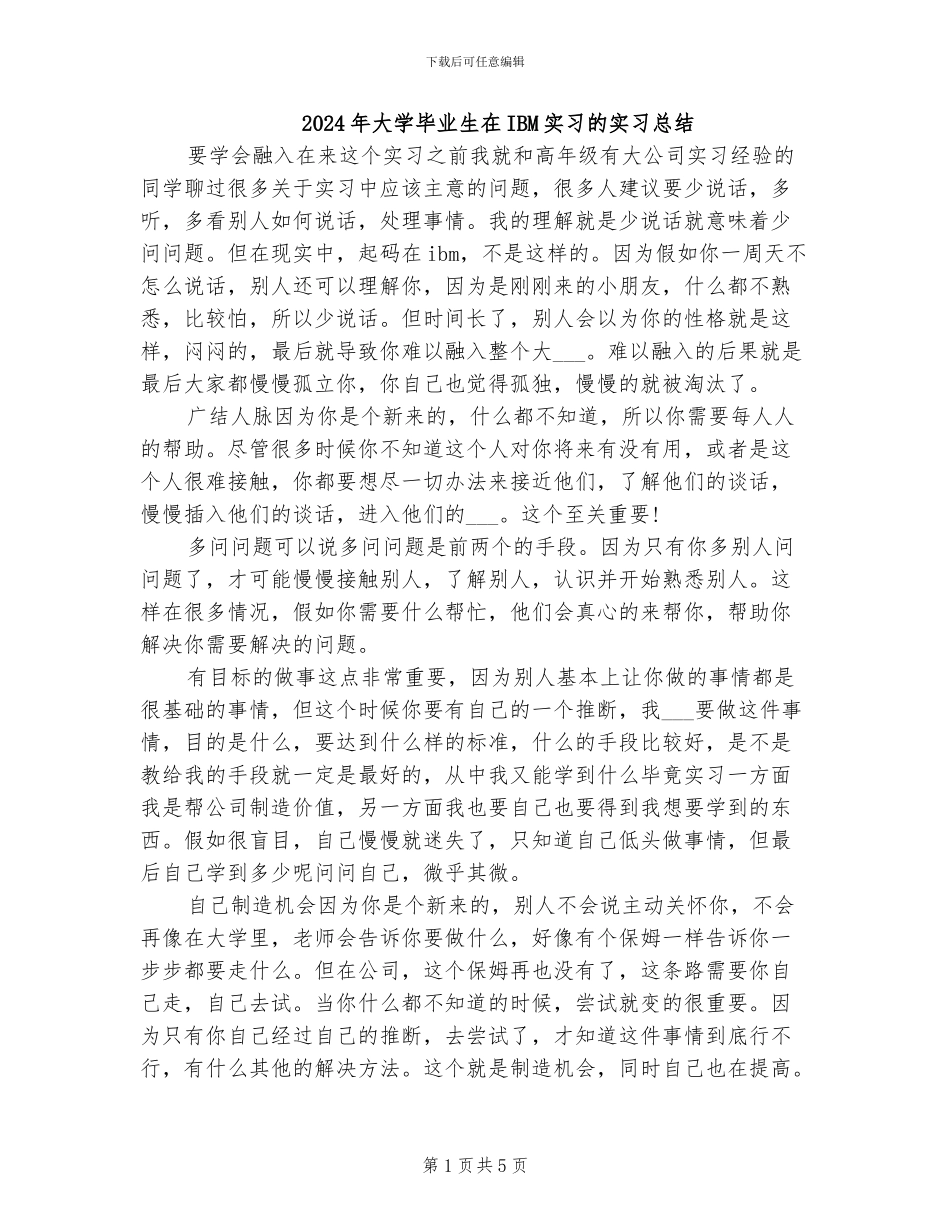 2024年大学毕业生在IBM实习的实习总结_第1页