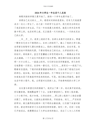 2024年大学生一年生活个人总结