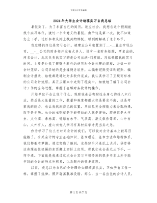 2024年大学生会计助理实习自我总结