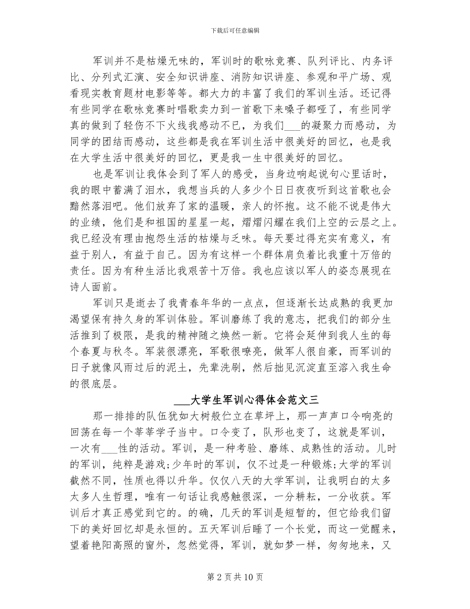 2024年大学生军训心得体会总结范文_第2页
