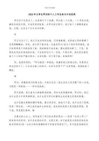 2024年大学生军训的个人工作总结与计划范例