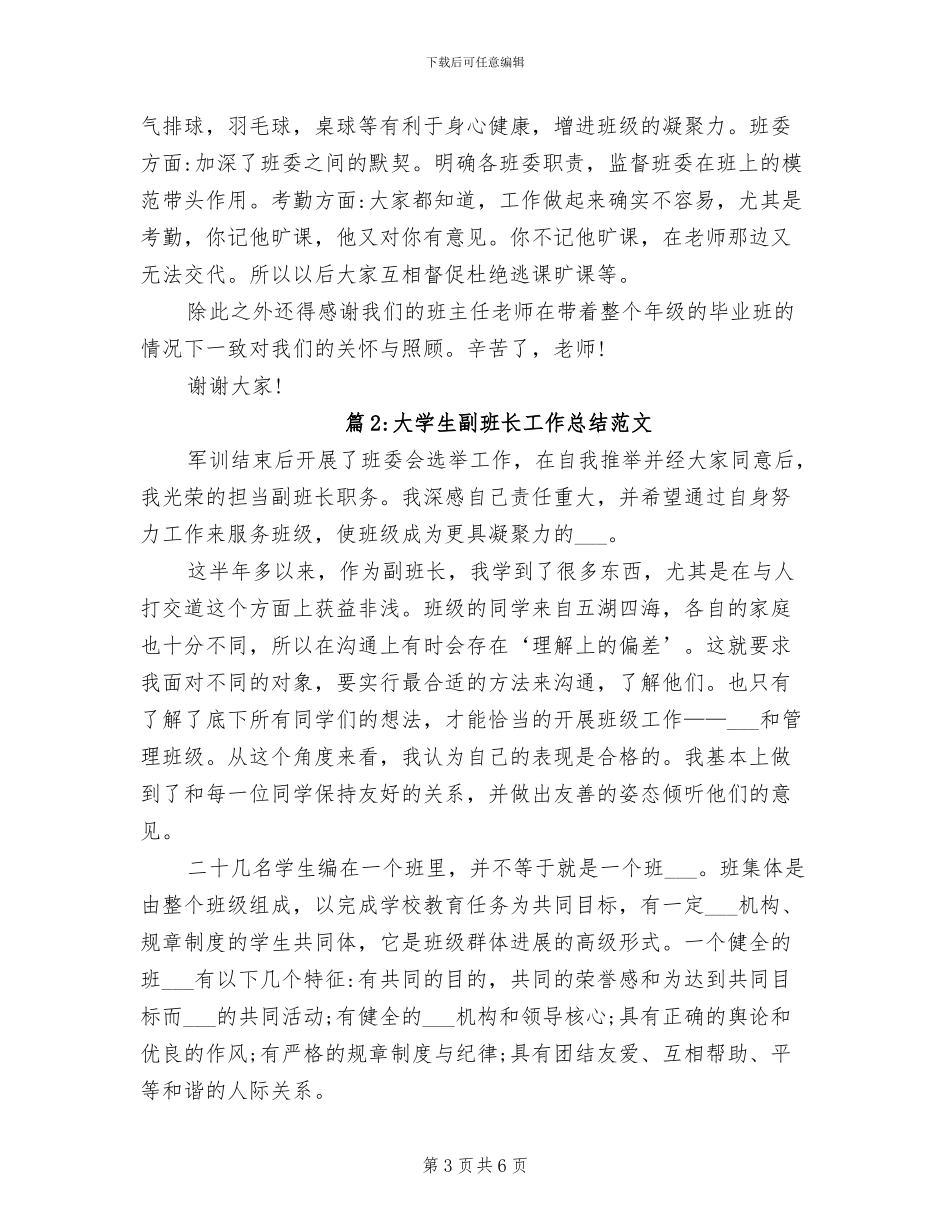 2024年大学生副班长工作总结_第3页