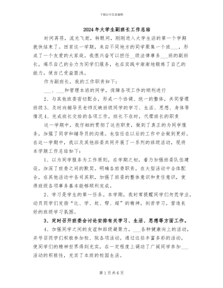 2024年大学生副班长工作总结