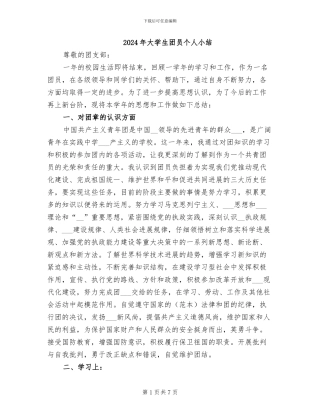 2024年大学生团员个人小结