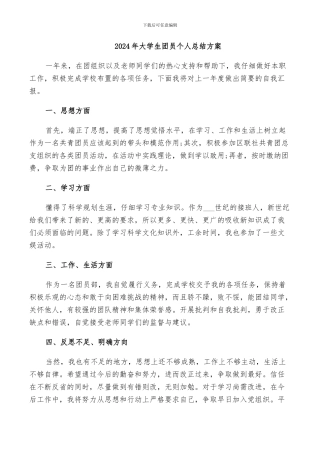 2024年大学生团员个人总结方案
