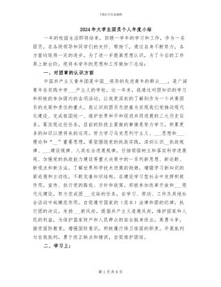 2024年大学生团员个人年度小结