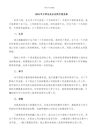 2024年大学生在企业的月度总结