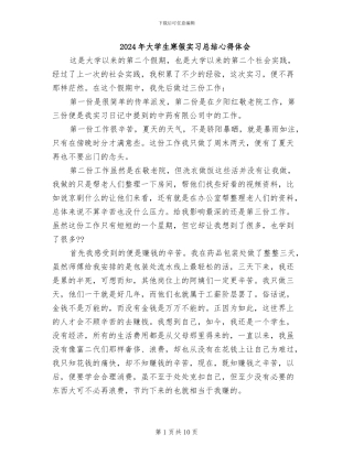 2024年大学生寒假实习总结心得体会