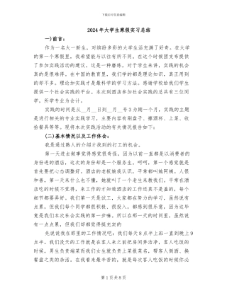 2024年大学生寒假实习总结