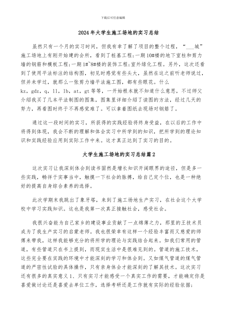 2024年大学生工地的实习总结_第1页