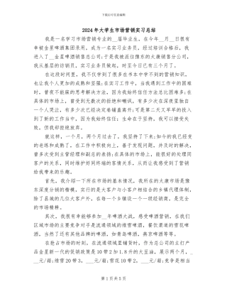 2024年大学生市场营销实习总结
