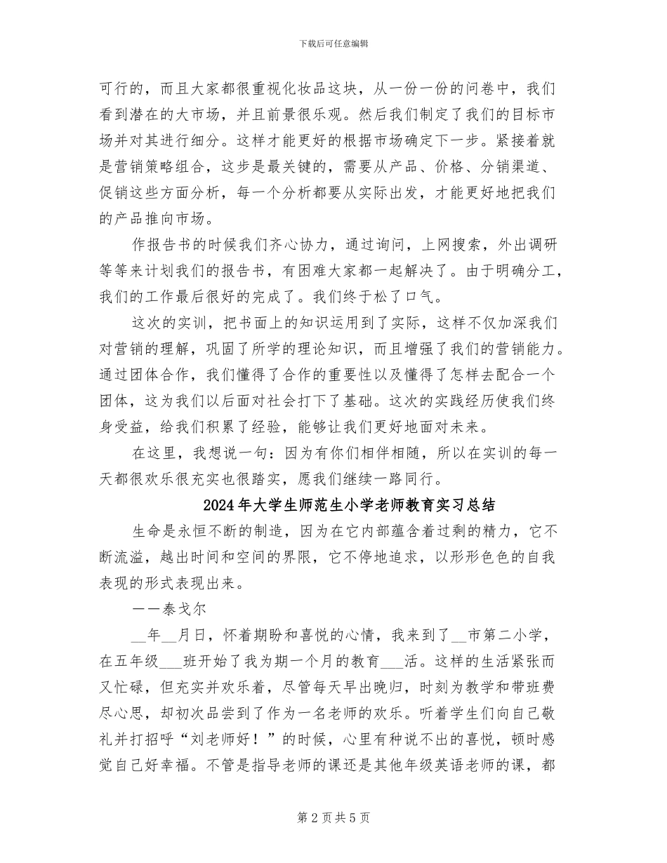 2024年大学生市场营销实训总结范文_第2页