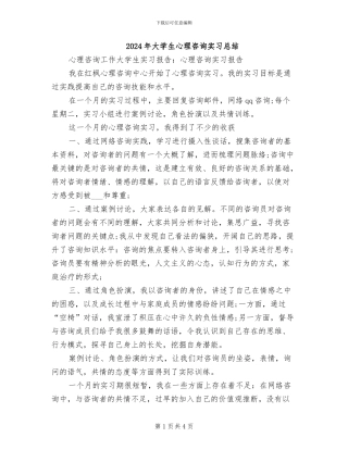 2024年大学生心理咨询实习总结