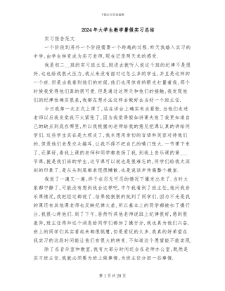 2024年大学生教学暑假实习总结