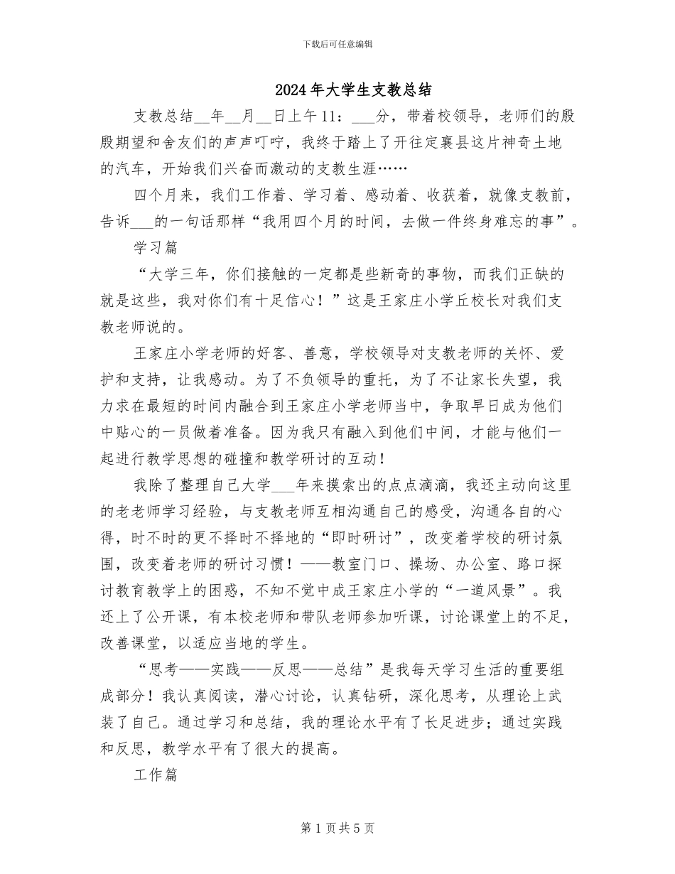 2024年大学生支教总结_第1页