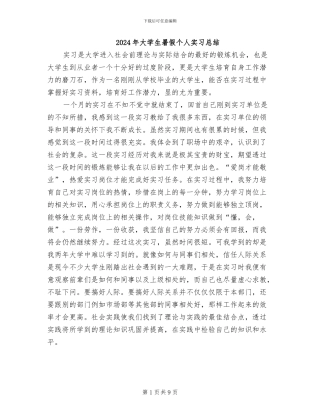 2024年大学生暑假个人实习总结