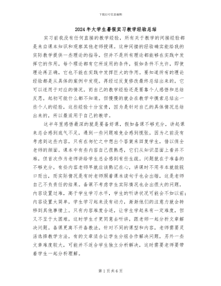 2024年大学生暑假实习教学经验总结