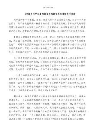 2024年大学生暑期社会实践报告范文暑假实习总结