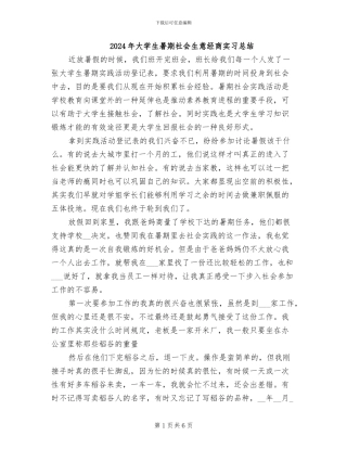 2024年大学生暑期社会生意经商实习总结