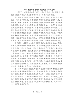 2024年大学生暑期社会实践报告个人总结