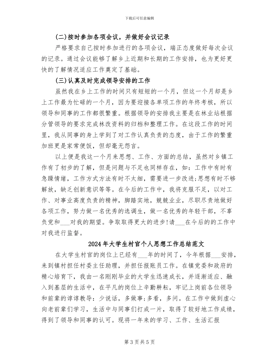 2024年大学生村官个人思想工作总结_第3页