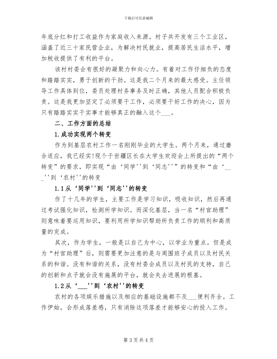 2024年大学生村官助理工作总结_第3页