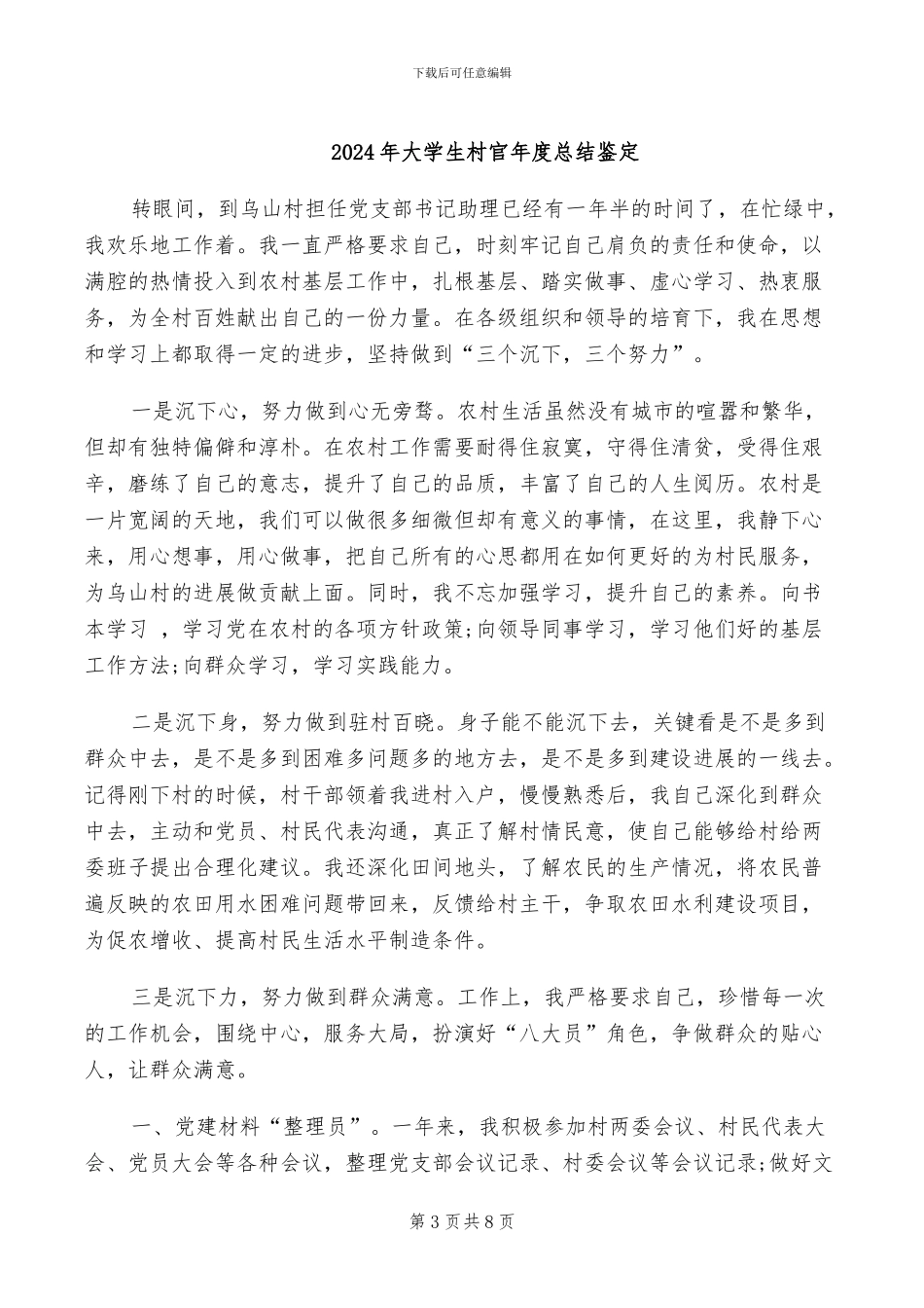 2024年大学生村官年度总结范文_第3页