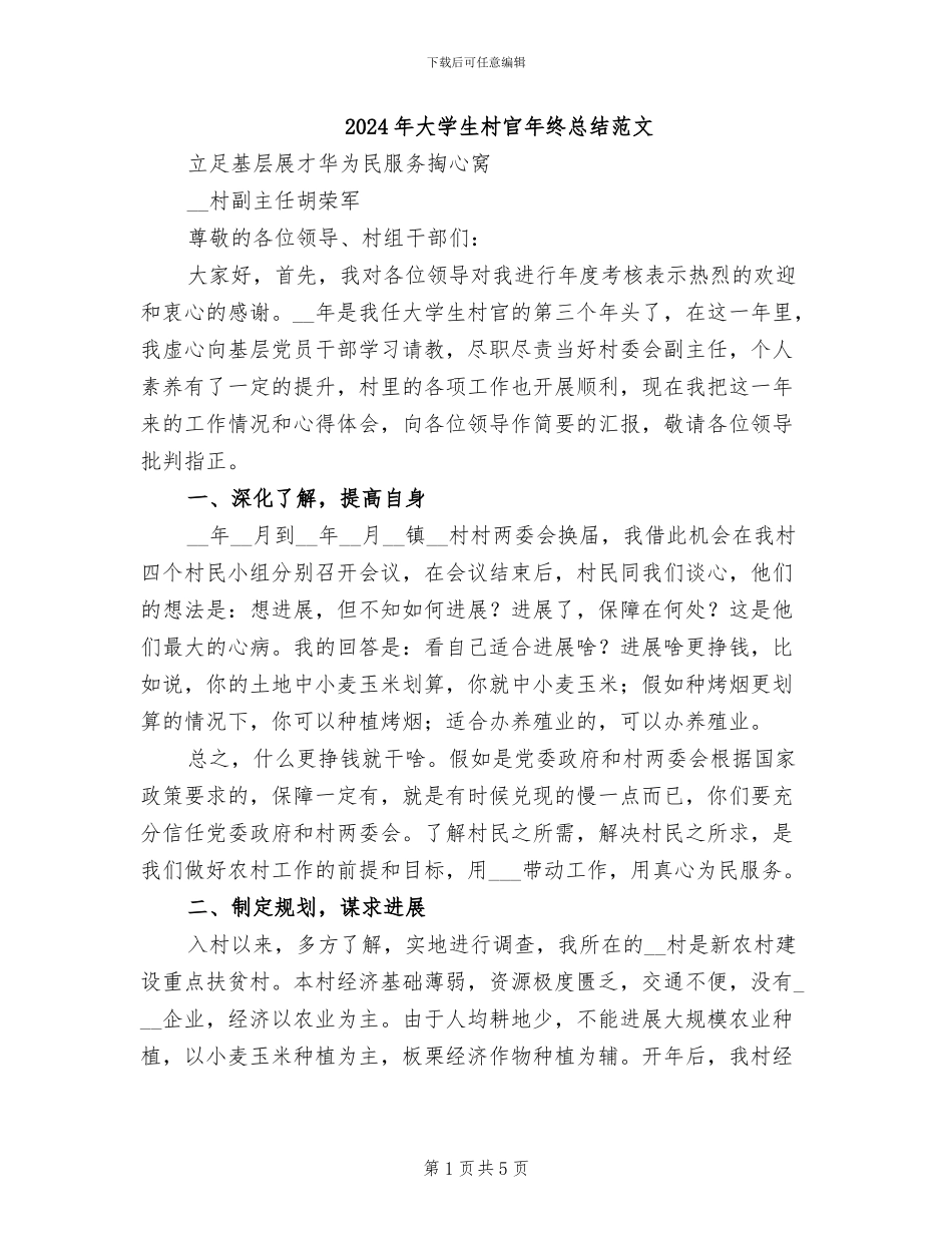 2024年大学生村官年终总结范文_第1页