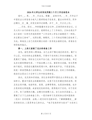 2024年大学生村官试用期三个月工作总结范本