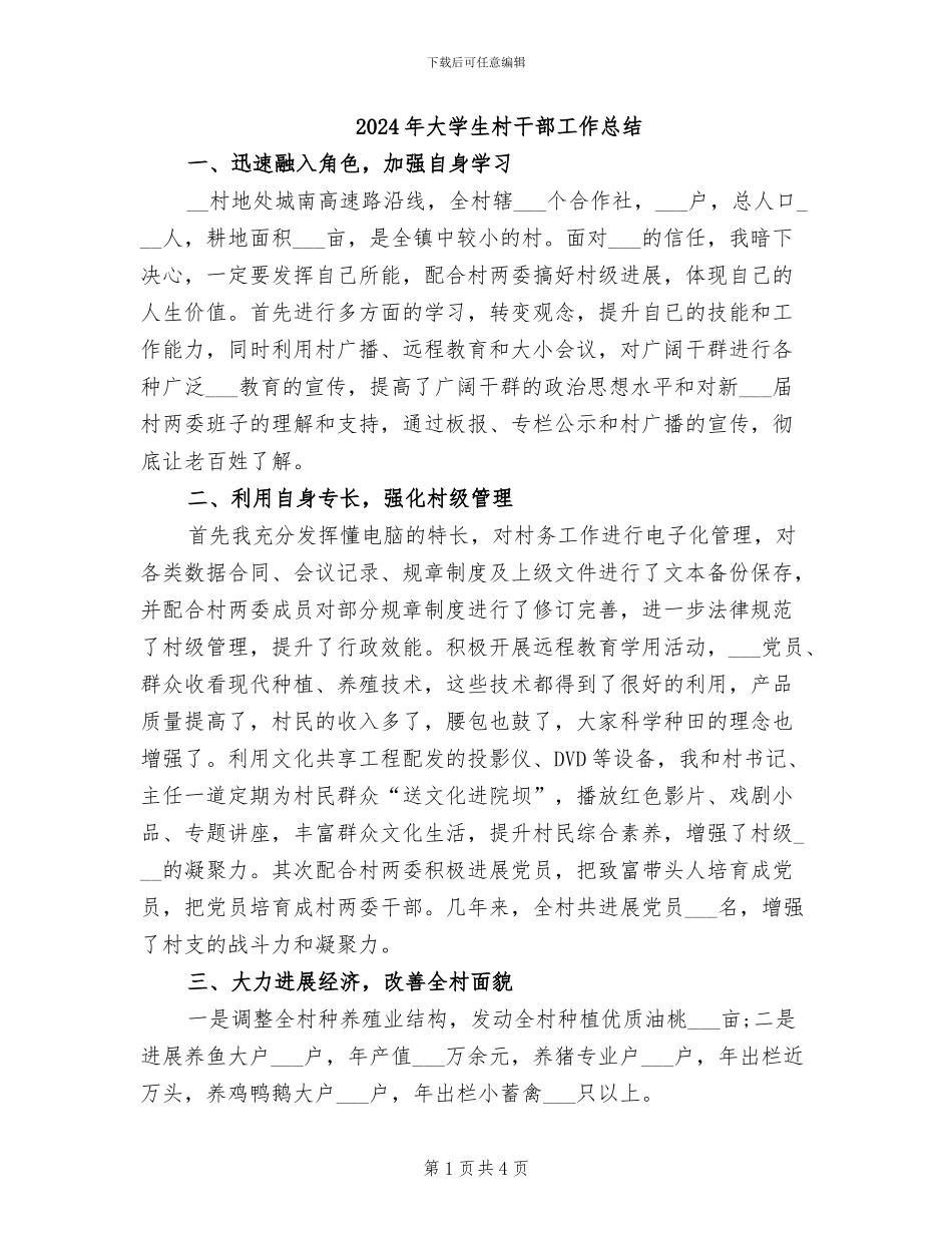 2024年大学生村干部工作总结_第1页