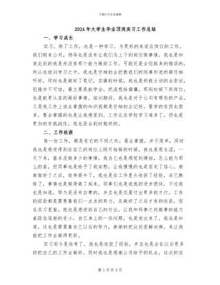 2024年大学生毕业顶岗实习工作总结