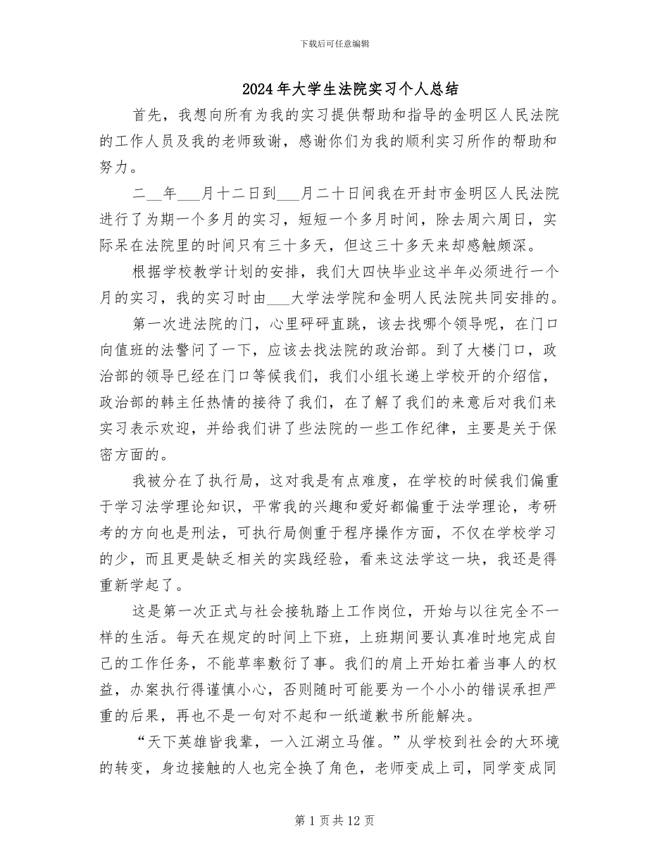 2024年大学生法院实习个人总结_第1页