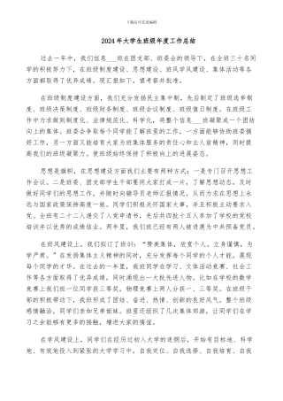 2024年大学生班级年度工作总结