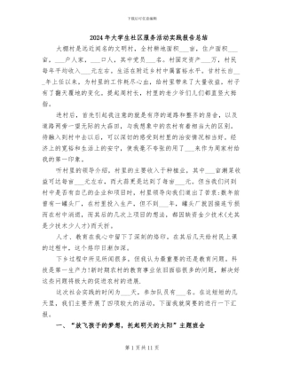 2024年大学生社区服务活动实践报告总结