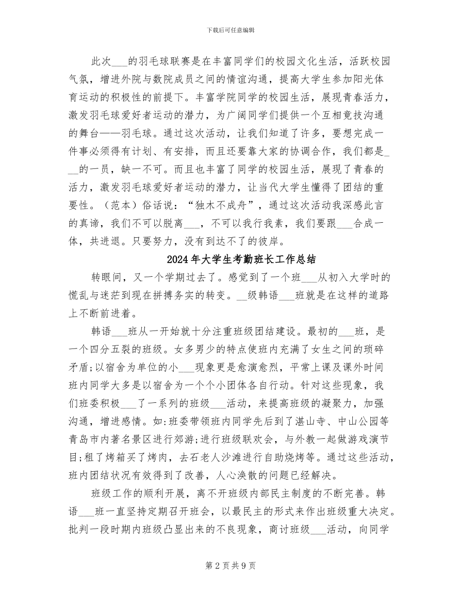 2024年大学生羽毛球联赛总结_第2页