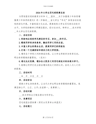 2024年大学生羽毛球联赛总结