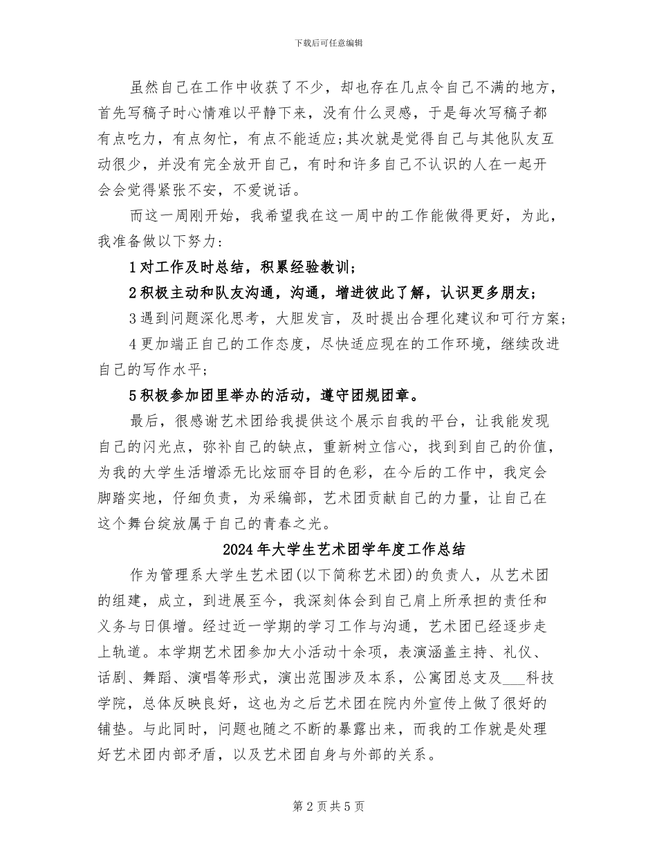2024年大学生艺术团个人总结范文_第2页