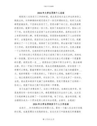 2024年大学生顶岗个人总结