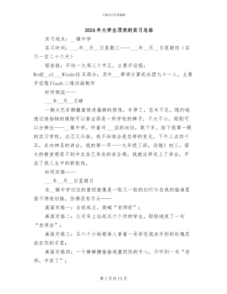 2024年大学生顶岗的实习总结