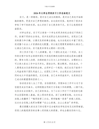 2024年大学生顶岗实习工作总结范文