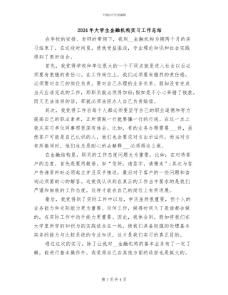 2024年大学生金融机构实习工作总结