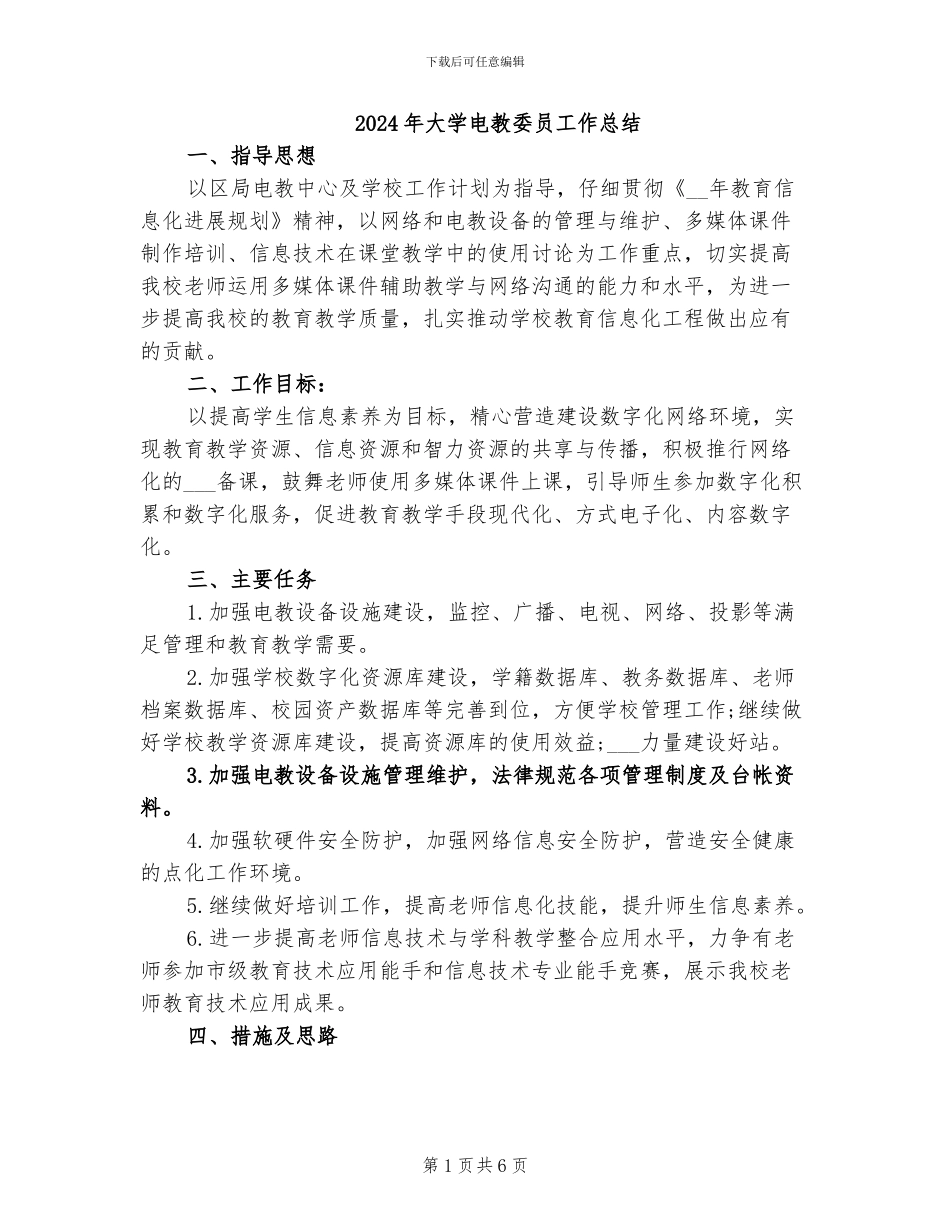 2024年大学电教委员工作总结_第1页