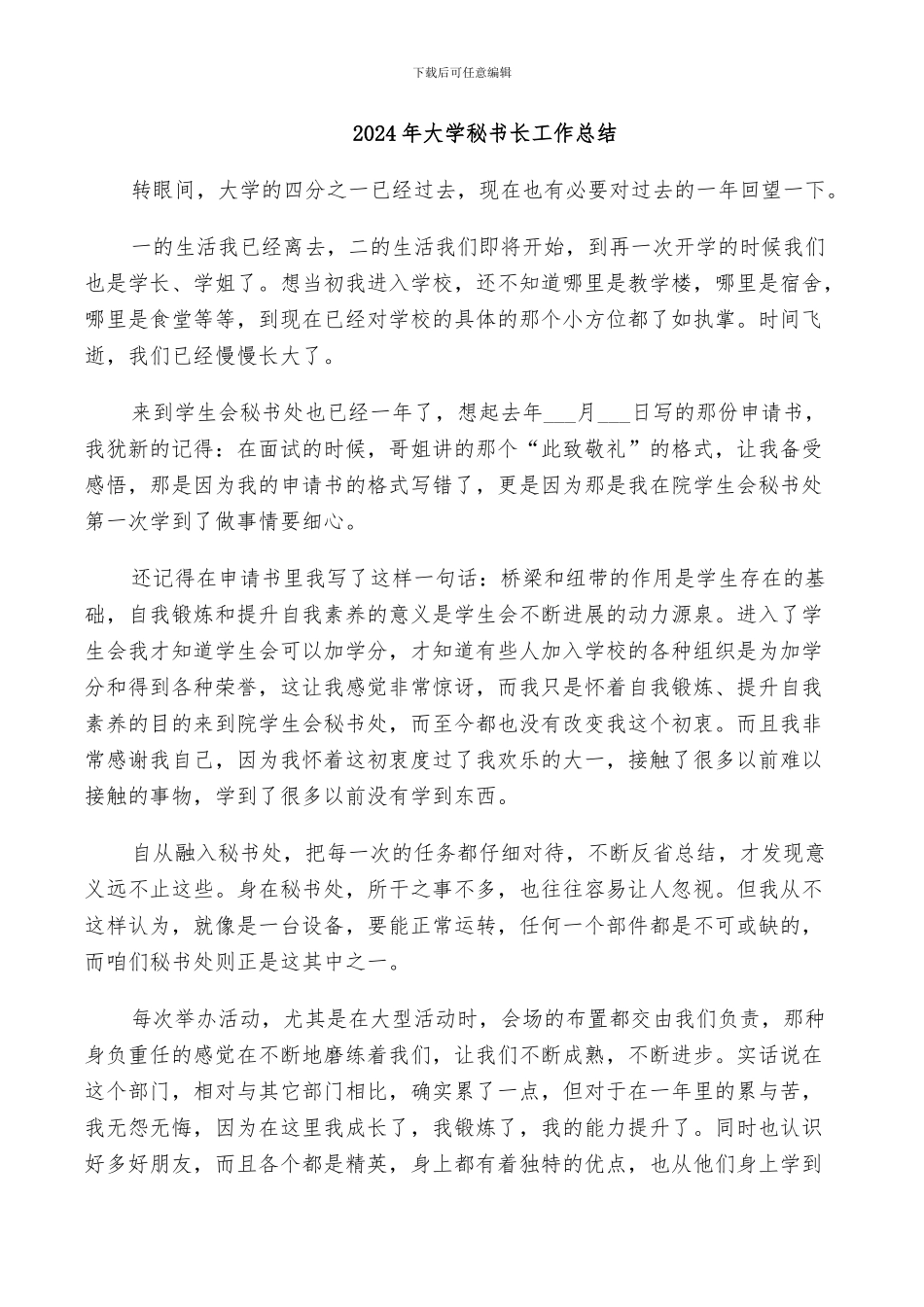 2024年大学秘书长工作总结_第1页