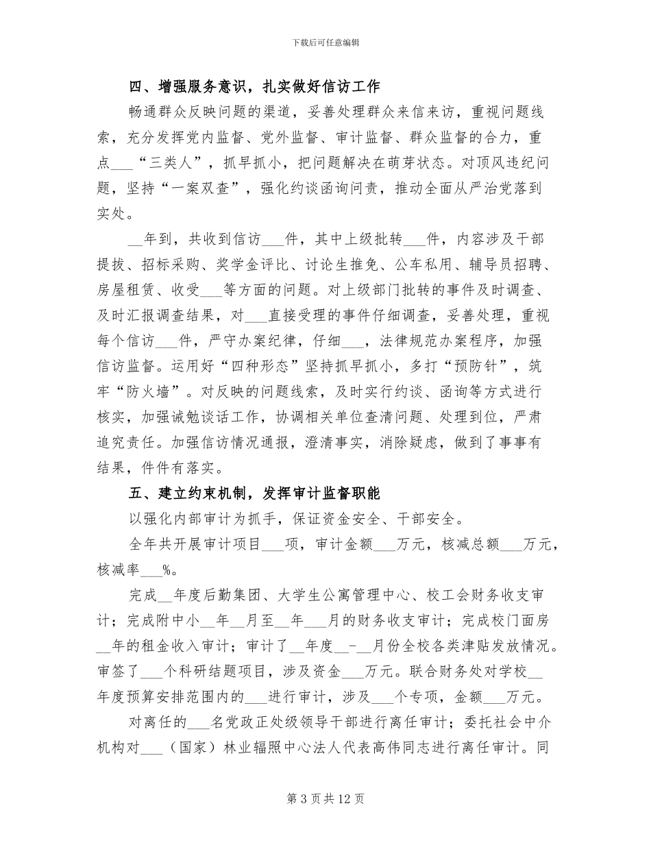 2024年大学纪检监察审计处工作总结报告_第3页